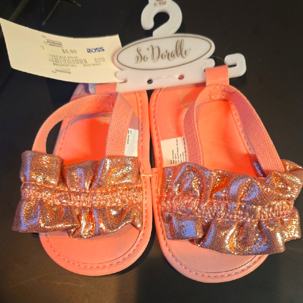 Pink Baby Sandals with Glitter Bow